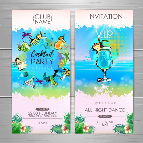 Summer Cocktail Party Poster Design Cocktail Menu Invitation Design — Stock Vector