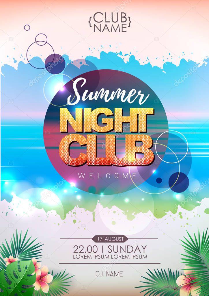 Summer party poster design. Summer night club