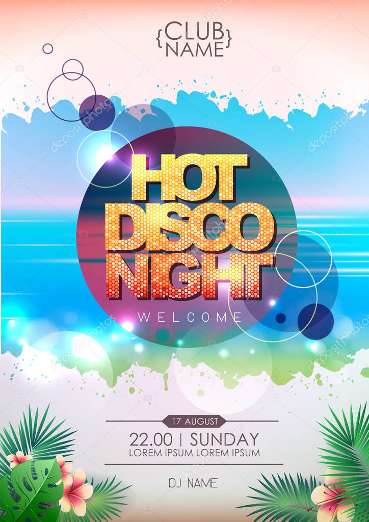 Summer party poster design. Hot disco night