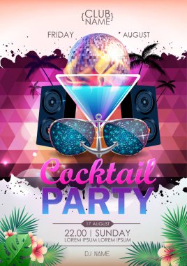 Disko arka plan. Disko topu yaz kokteyl parti poster