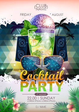 Disko arka plan. Disko topu yaz kokteyl parti poster
