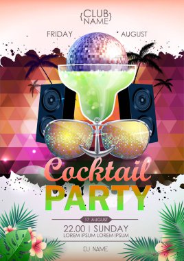 Disko arka plan. Disko topu yaz kokteyl parti poster