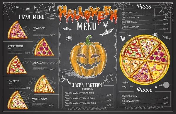 Vintage Tiza Dibujo Diseño Menú Halloween Menú Restaurante — Vector de stock