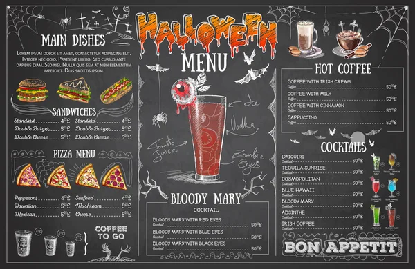 Vintage Chalk Drawing Halloween Menu Design Restaurant Menu — Stock Vector