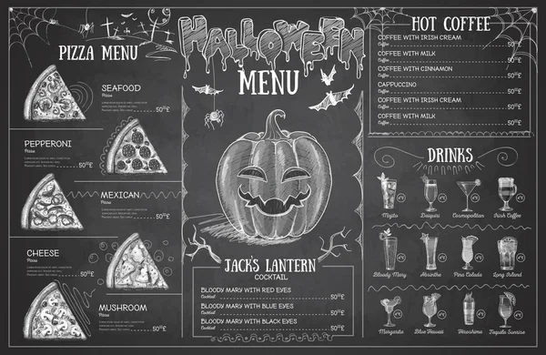 Desenho Giz Vintage Halloween Menu Design Menu Restaurante — Vetor de Stock
