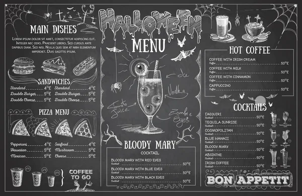 ヴィンテージ チョーク図面ハロウィーン メニュー デザイン レストランのメニュー — ストックベクタ