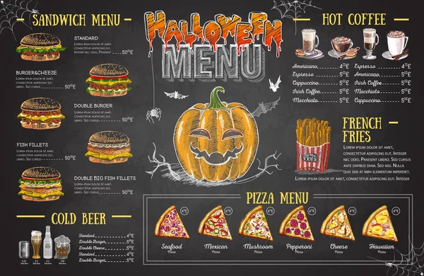 Desenho Giz Vintage Halloween Menu Design Menu Restaurante — Vetor de Stock