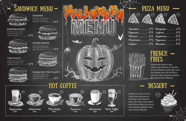 Desenho Giz Vintage Halloween Menu Design Menu Restaurante — Vetor de Stock