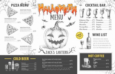 Vintage halloween menü tasarımı. Restoran menü
