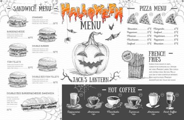 Vintage halloween menü tasarımı. Restoran menü
