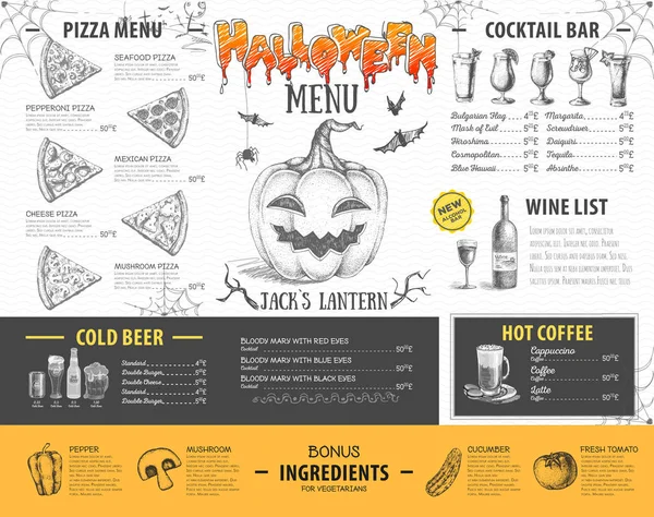 Vintage Halloween Menü Tasarımı Restoran Menü — Stok Vektör