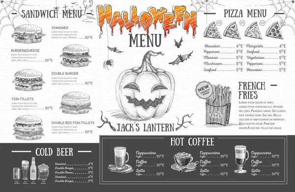 Diseño Menú Halloween Vintage Menú Restaurante — Vector de stock