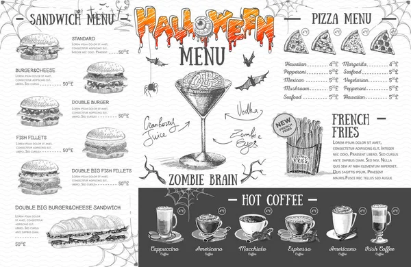 Vintage Halloween Menu Design Menu Restaurace — Stockový vektor