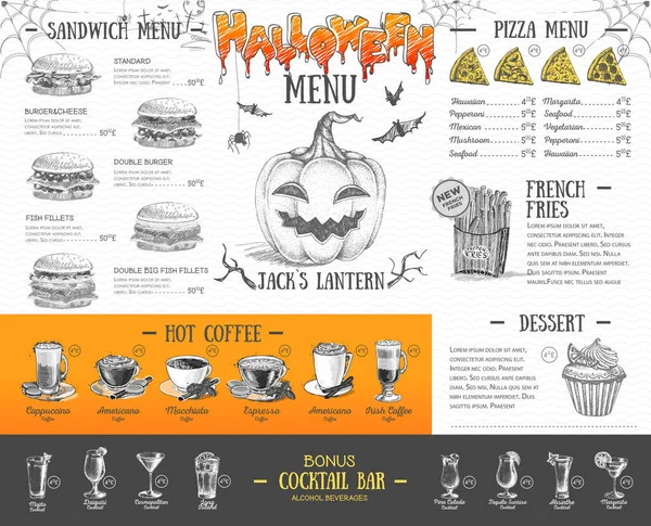 Diseño Menú Halloween Vintage Menú Restaurante — Vector de stock