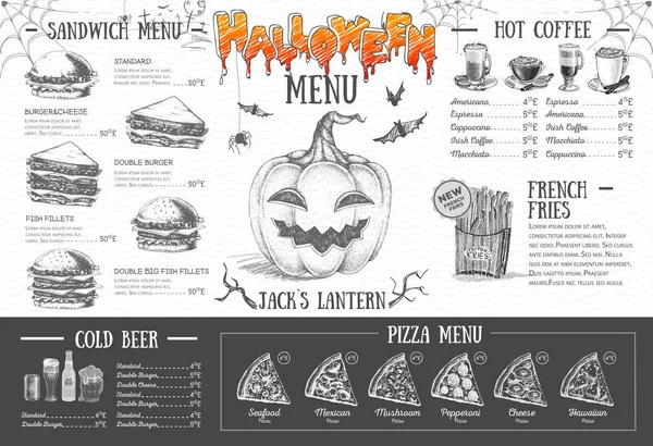 Diseño Menú Halloween Vintage Menú Restaurante — Vector de stock