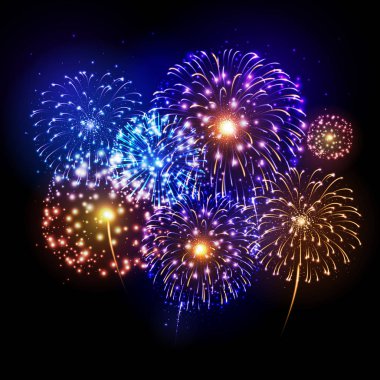 Vektör tatil Festivali-mavi ve altın havai fişek. Bağımsızlık günü