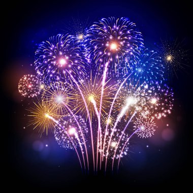 Vektör tatil Festivali-mavi ve altın havai fişek. Bağımsızlık günü