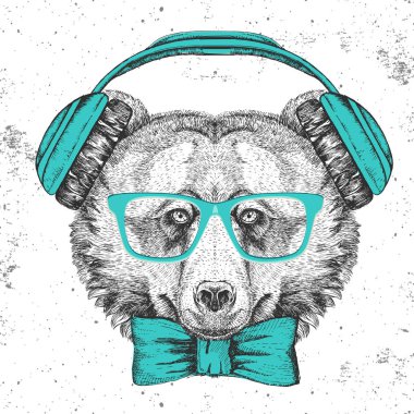 Hipster hayvan ayı. El çizim namlu hayvan ayı