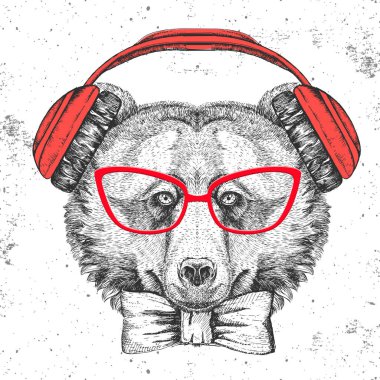 Hipster hayvan ayı. El çizim namlu hayvan ayı