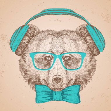Hipster hayvan ayı. El çizim namlu hayvan ayı