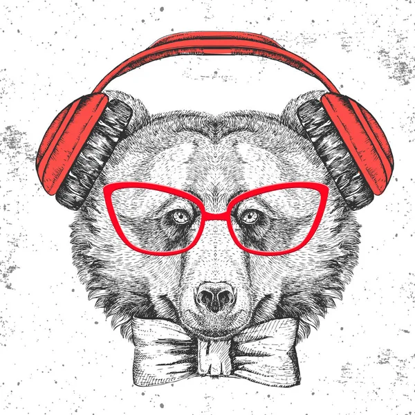 Hipster Tierbär Handzeichnung Schnauze Des Tierischen Bären — Stockvektor