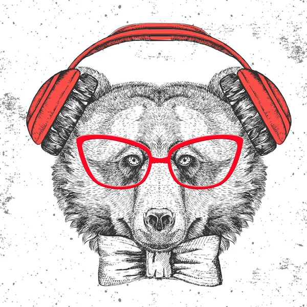 Oso Animal Hipster Dibujo Mano Bozal Oso Animal — Archivo Imágenes Vectoriales