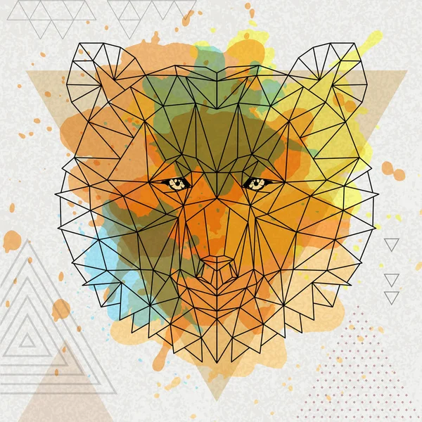 Hipster Polygonal Animal Bear Artistic Watercolor Background — Stock Vector