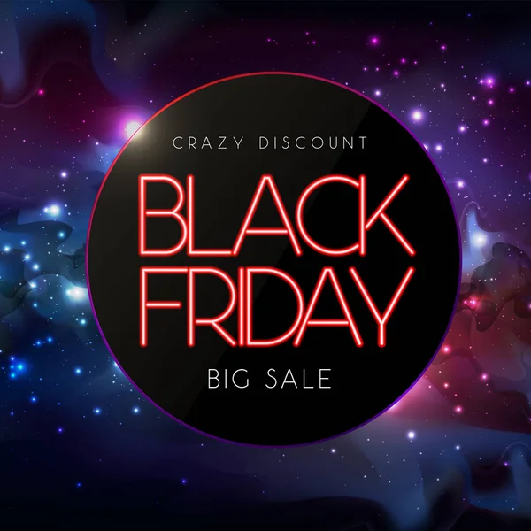 Neon segno nero venerdì grande vendita aperto su astratto spazio sfondo — Vettoriale Stock