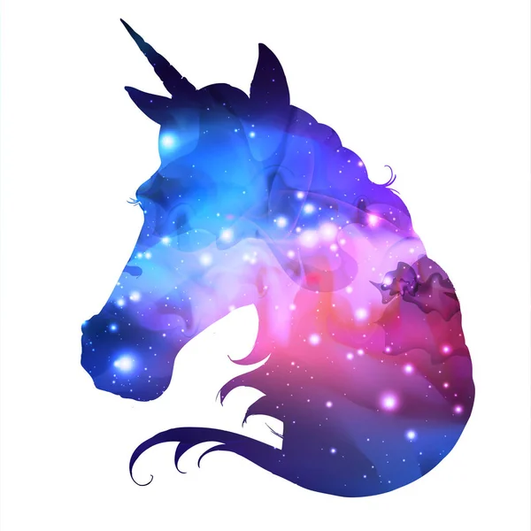 Silhouette Artistica Unicorno Animale Fantasia Sfondo Open Space Illustrazione Animale — Vettoriale Stock