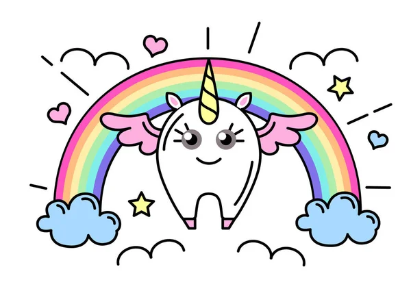 Illustration Vectorielle Licorne Animale Fantaisie Sur Fond Arc Ciel Design — Image vectorielle