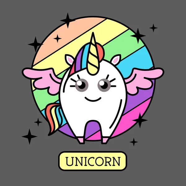 Vektor ilustrasi fantasi kuda unicorn pada latar belakang pelangi. Desain gaya datar - Stok Vektor