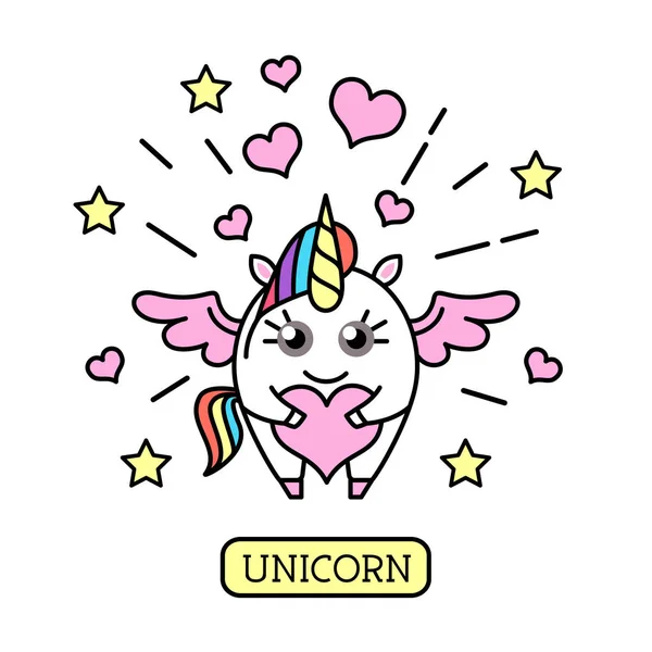 Fantezi hayvan at unicorn kalp ile vektör Illustration. Düz stil tasarım — Stok Vektör