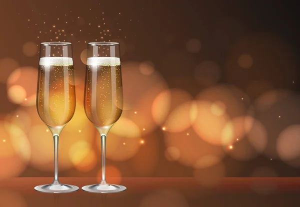 ぼやけホリデイ 黄金のシャンパン グラスの現実的なベクトル イラスト背景を輝き — ストックベクタ