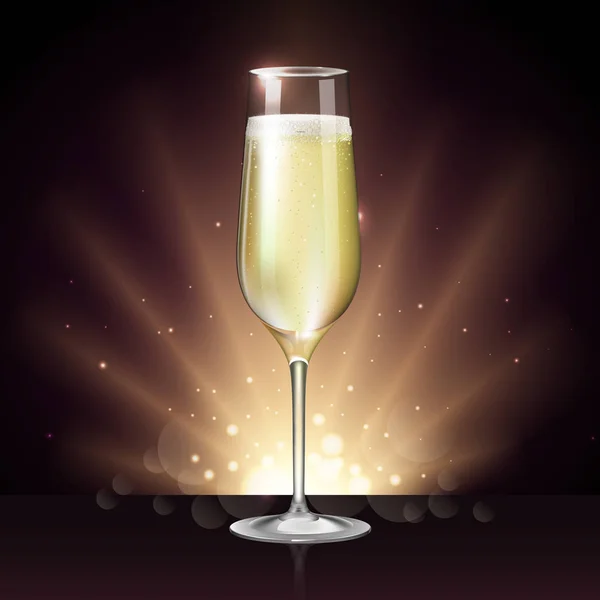Illustrazione Vettoriale Realistica Bicchiere Champagne Sfondo Sfocato Vacanza Inverno Oro — Vettoriale Stock