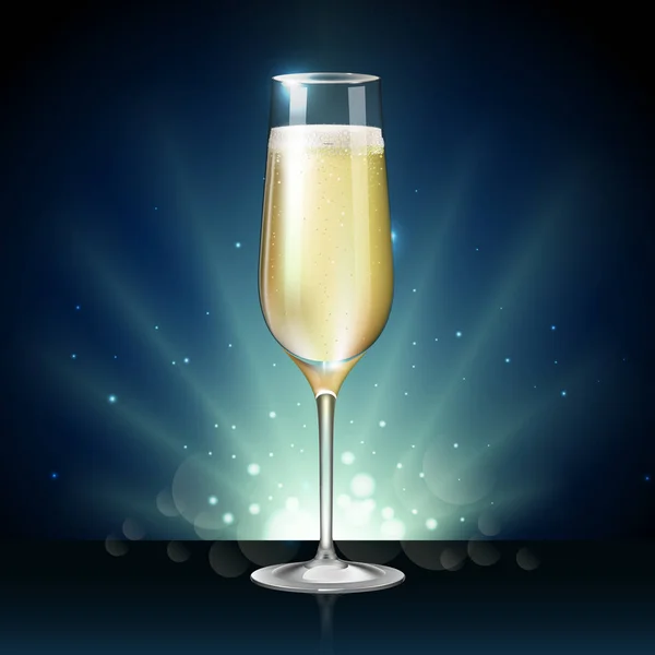 Реалистичная Векторная Иллюстрация Бокала Шампанского Размытом Фоне Зимнего Синего Блеска — стоковый вектор