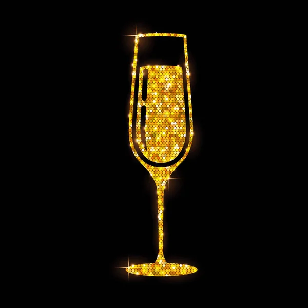 Champagne Glass Vector Icon Golden Sparkle Champagne Glasses Black Background — Stock Vector