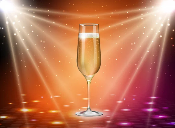 Illustration Vectorielle Réaliste Verre Champagne Sur Fond Disco Doré Vacances — Image vectorielle