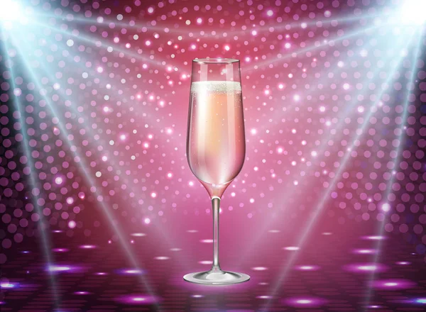 Реалистичная Векторная Иллюстрация Бокала Шампанского Фоне Праздничного Розового Диско — стоковый вектор