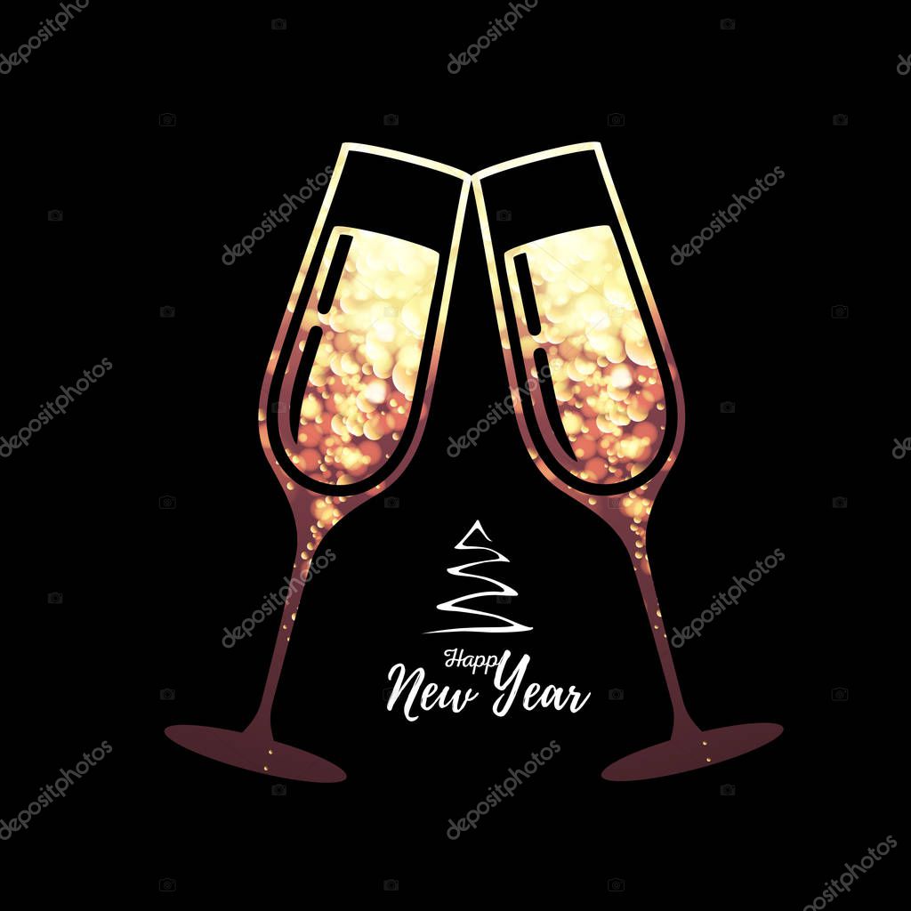 Champagne glass vector icon with golden sparkle background inside