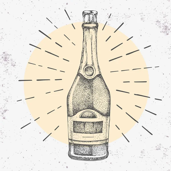 Illustrazione Vettoriale Mano Disegno Bottiglia Champagne Sfondo Grunge — Vettoriale Stock