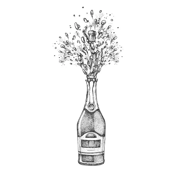 Illustration Vectorielle Dessin Main Bouteille Champagne Avec Éclaboussure — Image vectorielle