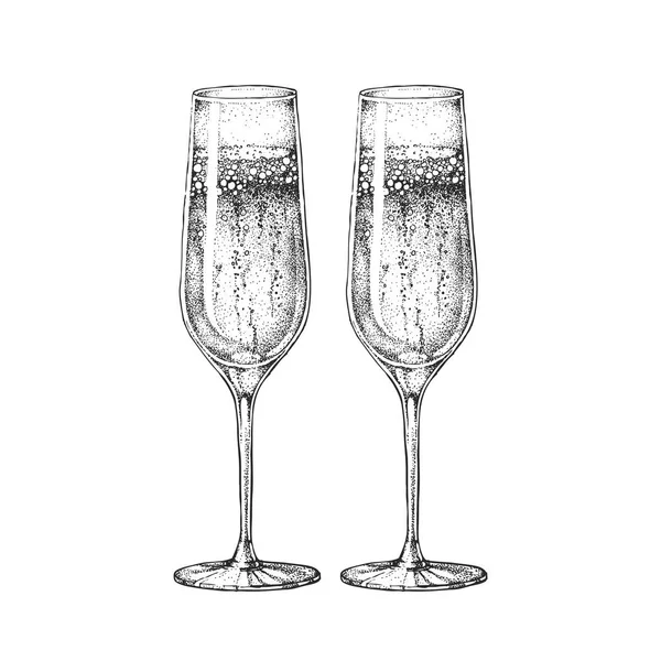 Illustration Vectorielle Dessin Main Deux Verres Champagne — Image vectorielle