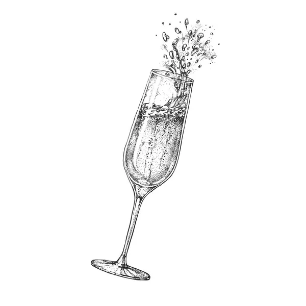 Illustration Vectorielle Verre Champagne Dessin Main Avec Éclaboussure — Image vectorielle