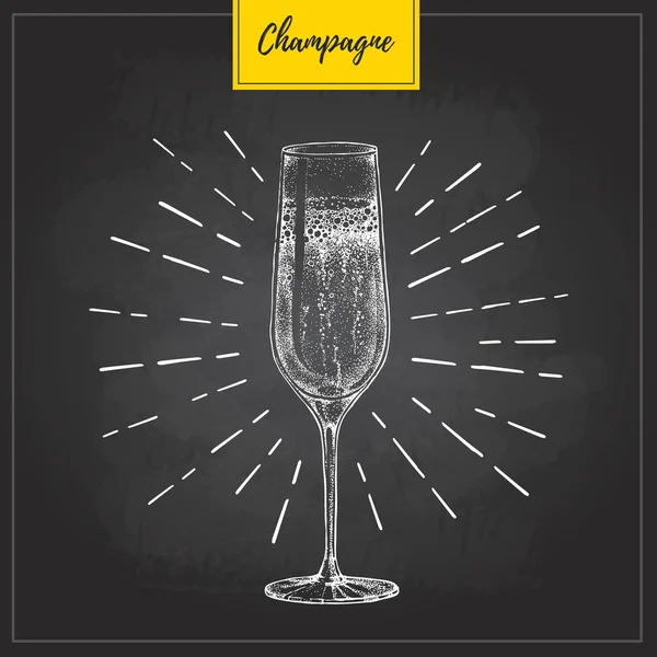 Illustrazione Vettoriale Mano Disegno Bicchiere Champagne Sfondo Lavagna — Vettoriale Stock
