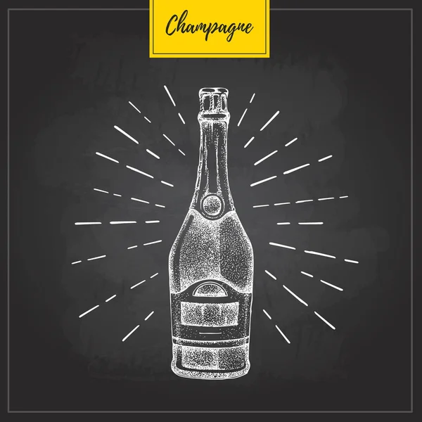 在黑板背景的手绘香槟瓶的向量例证 — 图库矢量图片