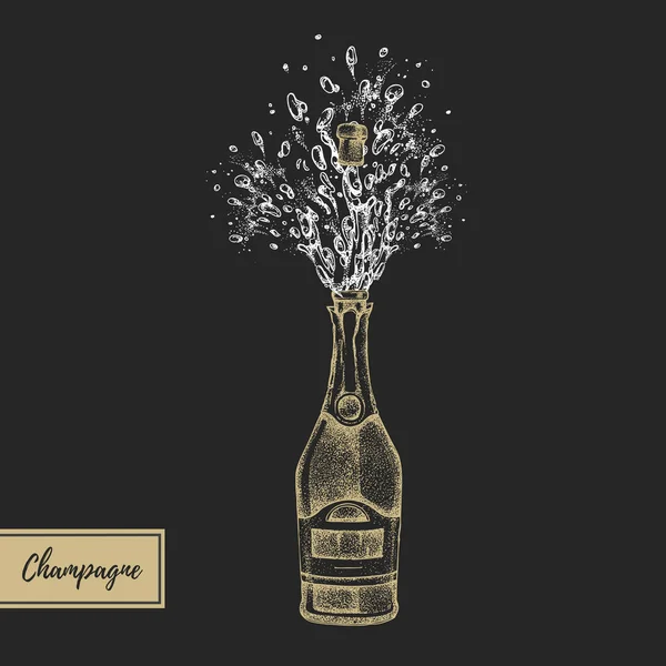 Illustration Vectorielle Dessin Main Bouteille Champagne Avec Éclaboussure — Image vectorielle