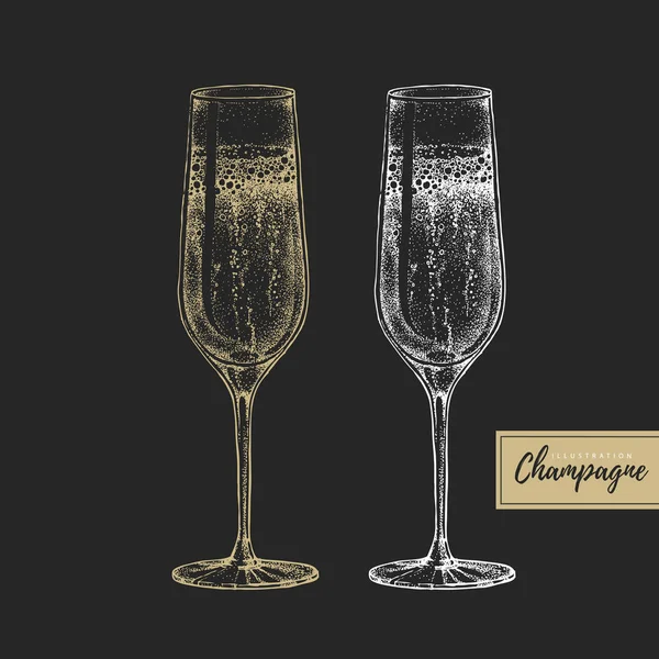 手描きのシャンパン グラスが つのベクトル イラスト — ストックベクタ