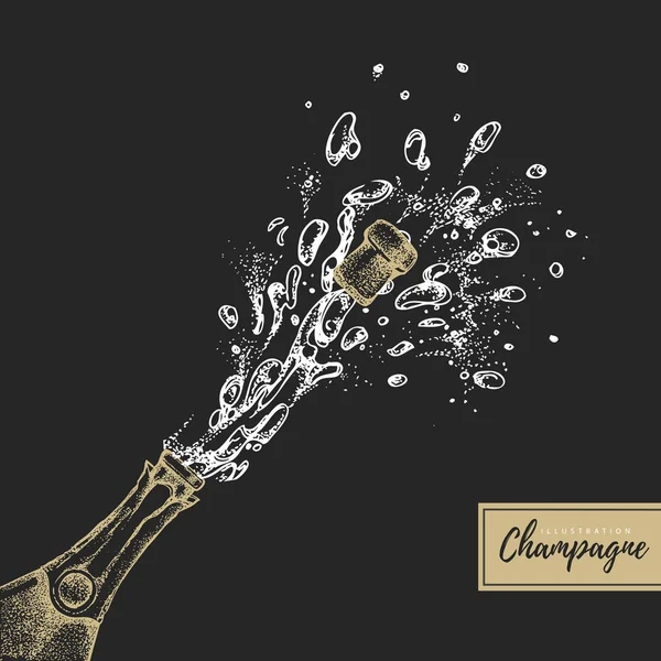 Векторная Иллюстрация Бутылки Шампанского Ручной Работы Всплеском — стоковый вектор