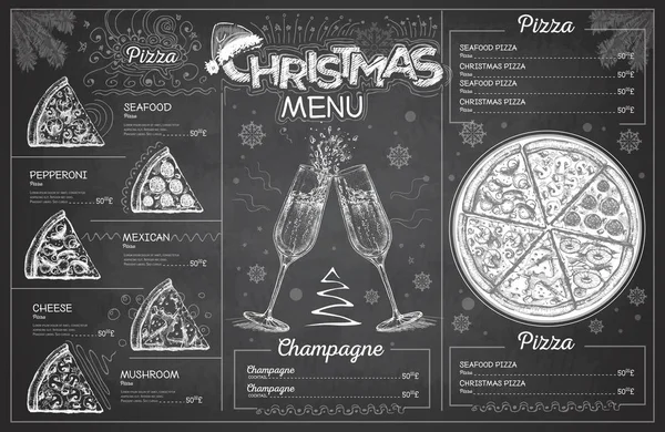 Desenho Giz Vintage Desenho Menu Natal Com Champanhe Menu Restaurante —  Vetores de Stock