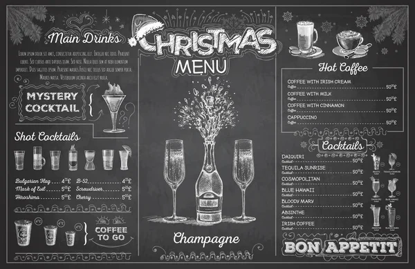 Creta Vintage Desen Design Meniu Crăciun Șampanie Meniu Restaurant Vector de stoc